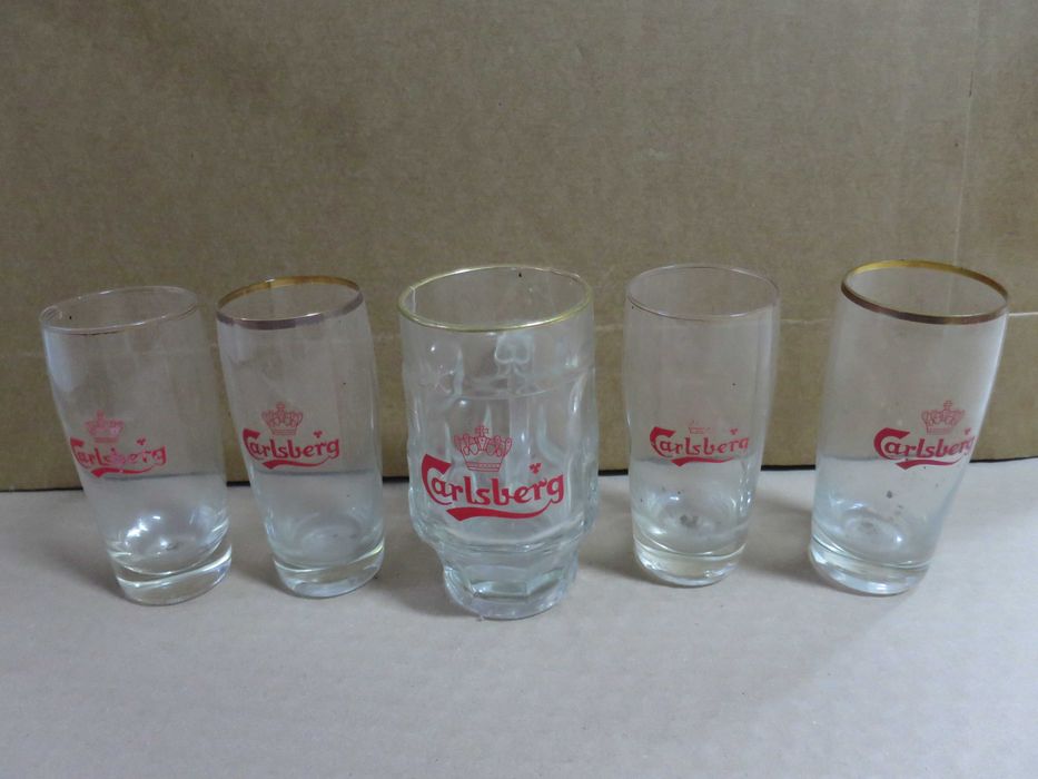 Copos e caneca Carlsberg cerveja antigos fino vintage em vidro