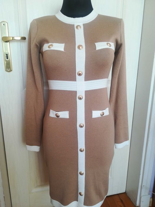 Piękna sukienka dzianina bez i krem r36/38