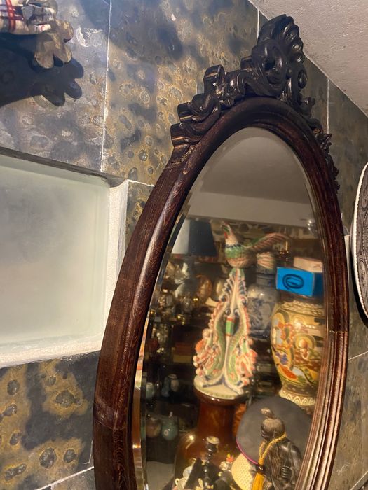 Grande Espelho Biselado Madeira exótica de Sucupira Maciça 88 cm