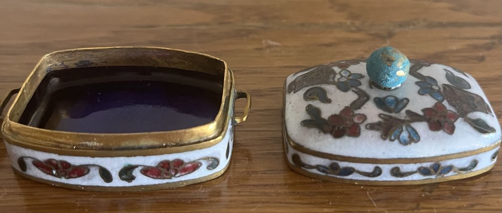 3 Caixas chinesas cloisonné empilháveis vintage (latão e esmalte)