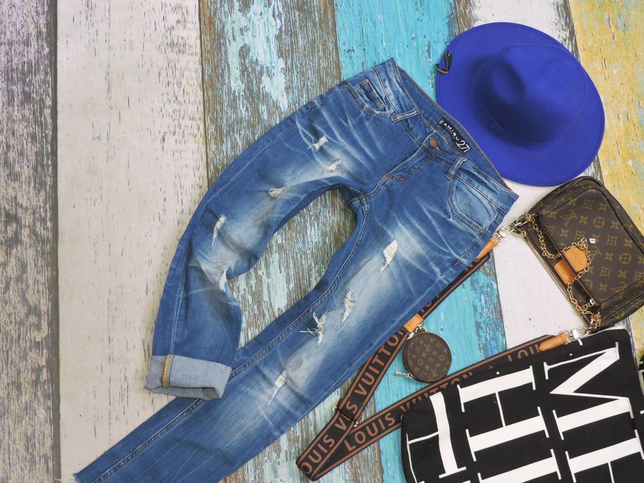 Amisu Spodnie jeans denim dziury 27