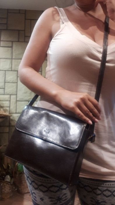 Skórzana brązowa torebka listonoszka, skóra naturalna. Jak NOWA!