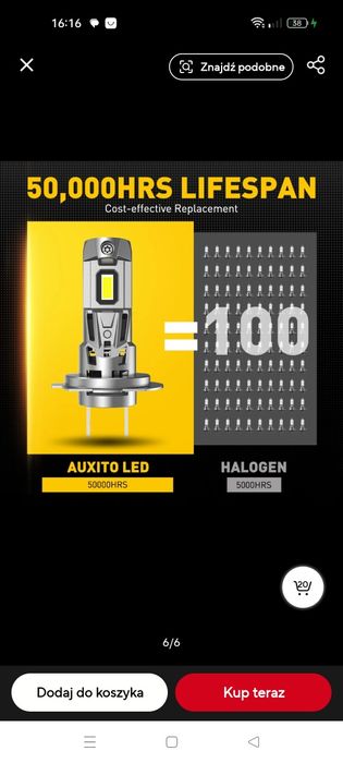 H7 żarówki samochodowe LED 2 szt. Canbus LED Auxito 2200 lumenów.