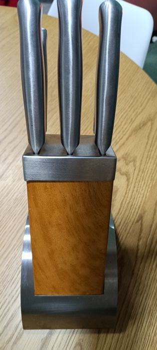 Conjunto de 5 facas de cozinha com suporte madeira