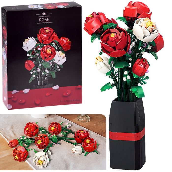 Klocki konstrukcyjne Kwiaty w wazonie BUKIET RÓŻ + wazon 818 ele