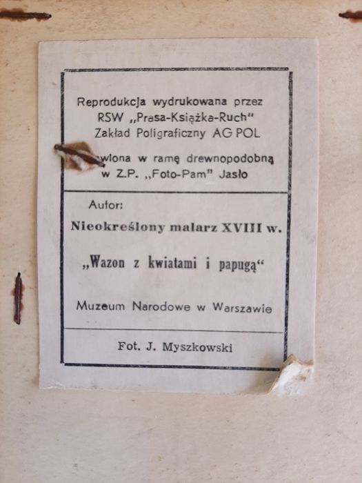 Obraz reprodukcja "Wazon z kwiatami i papugą"