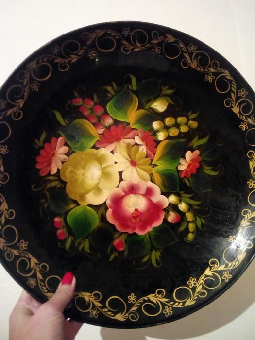 Железный поднос разнос блюдо для фруктов с росписью 37 см СССР