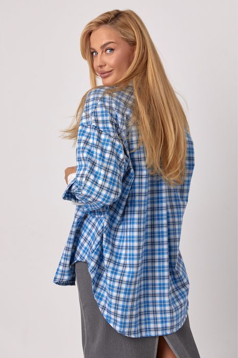 Блакитна сорочка в мілку клітинку, картата сорочка, рубашка в клетку