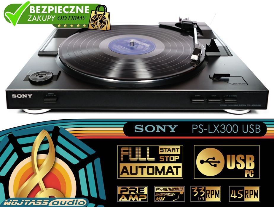Gramofon SONY PS-LX300USB Przedwzmacniacz START/STOP Full Automat USB * Selektor LINE/PHONO