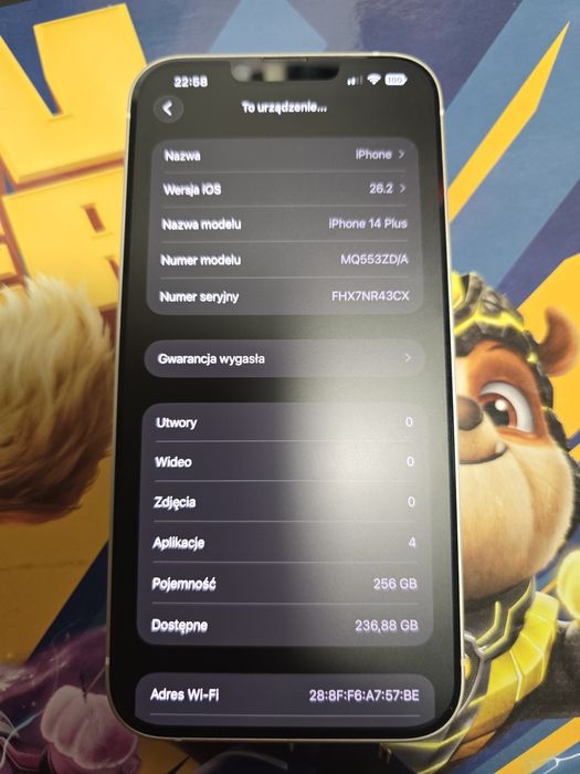 iPhone 14 Plus, 256 GB, kondycja 100%, używany miesiąc, jak nowy