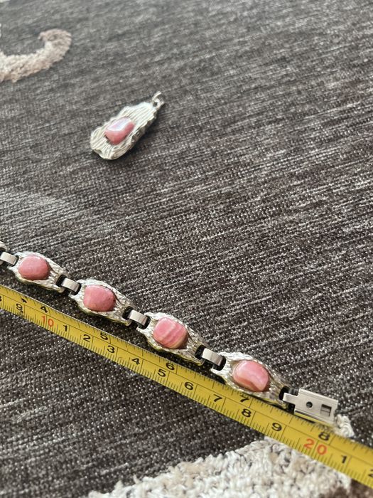 Rodonit różowy bransoletka wisiorek komplet