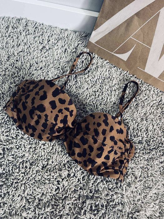 H&m 75c bikini panterka brązowy strój kapielowy góra