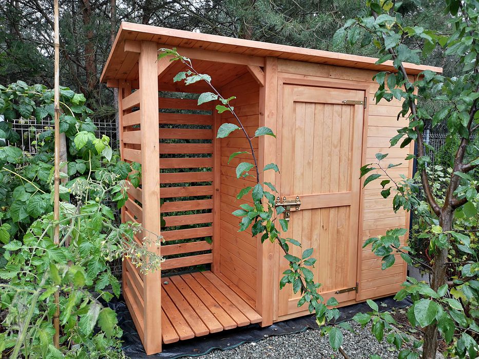 Drewutnia z domkiem narzędziowym ogrodowym 2,5 x 1,1m,wiata na drewno