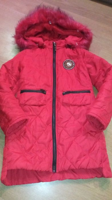 Зимнее пальто на овчине 134 красная куртка червоне