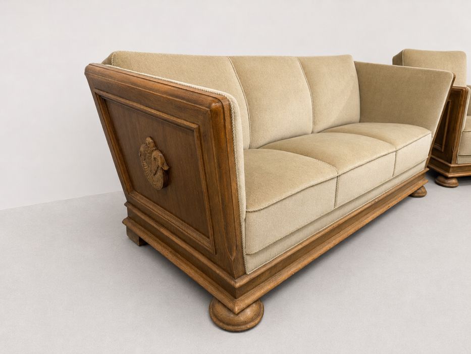 Ładny dębowy zestaw wypoczynkowy Art Deco sofa fotel dowóz wysyłka