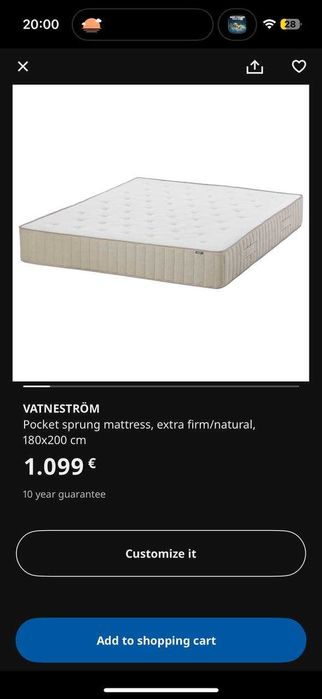 Colchão VATNESTRÖM 180*200 Novo