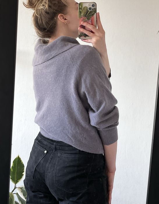 Piękny moherowy sweter z ozdobym kołnierzem vintage