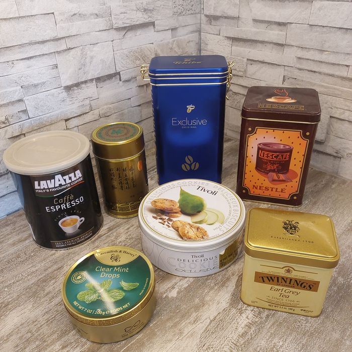 Metalowe pudełka pojemniki kawa herbata ciastka cukierki  7 sztuk