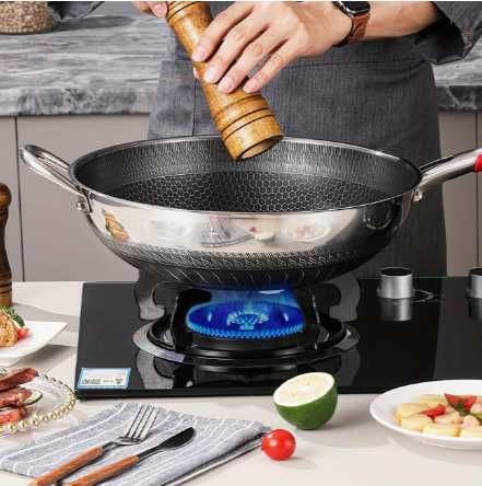 Сковорода wok 34 см из нержавеющей стали SUS 316  с крышкой