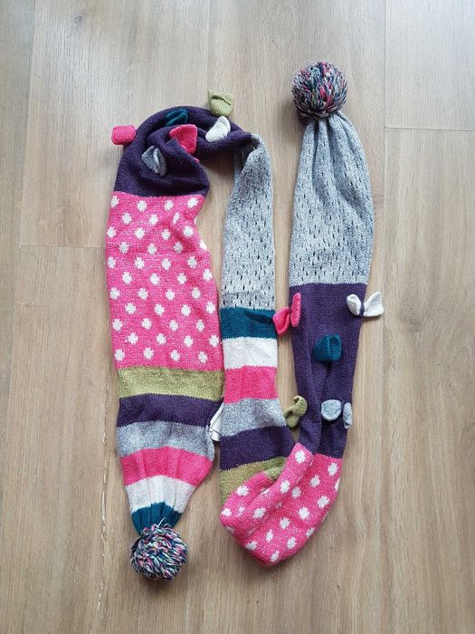 Zimowy szalik dziewczęcy H&M ONE SIZE 10% angora kolorowy kokardki