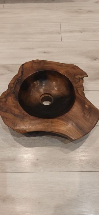 Umywalka drewniana z Teku TEAK ozdobna nablatowa