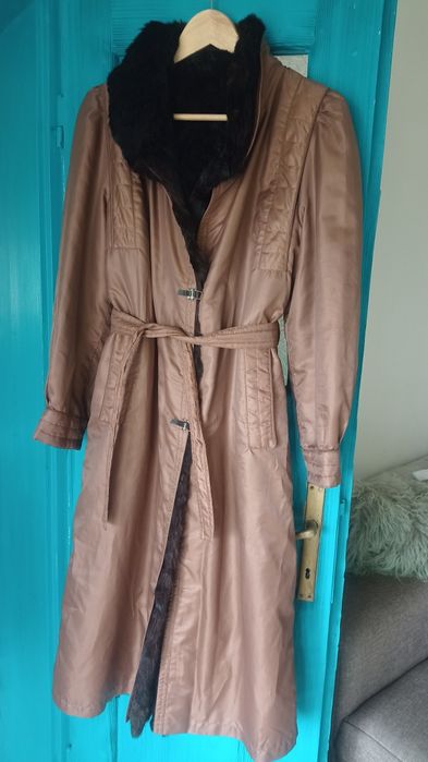 Płaszcz z podpinką futrzaną futro z królika pelisa płaszcz ocieplany