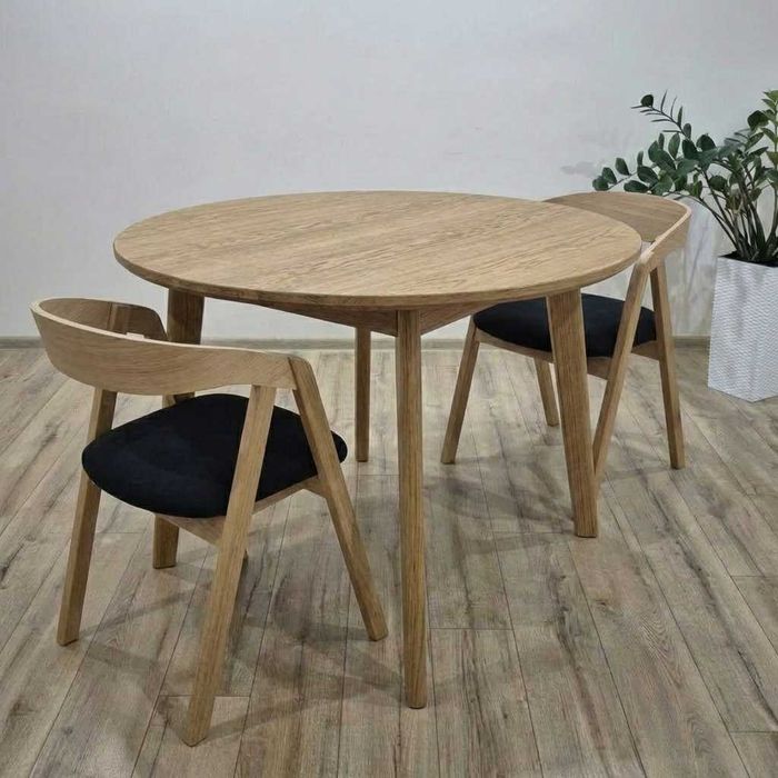 Stół dębowy okrągły FIU (lite drewno) - rozkładany, styl nowoczesny