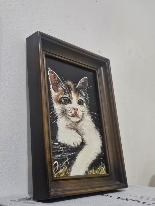 Obraz olejny kota w ramce