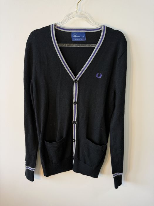 Fred Perry czarny kardigan XS merino wool wełna