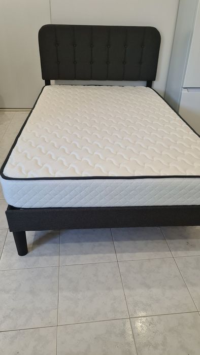 Cama Completa (Estrutura + Cabeceira + Colchão Memory Foam) 120x200 – Totalmente Nova