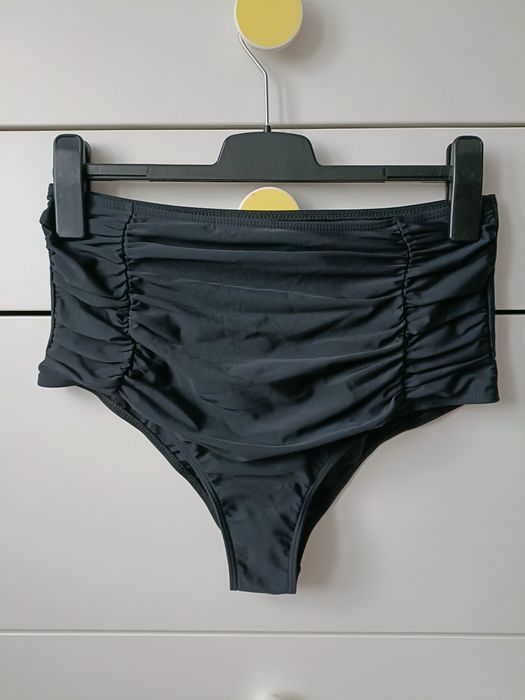 Czarne majtki kąpielowe wysoki stan drapowanie płaski brzuch r.xxl