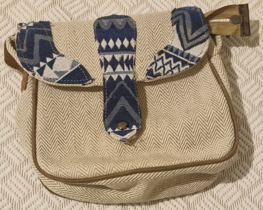 Mala tiracolo bege/azul de Algodão e Couro