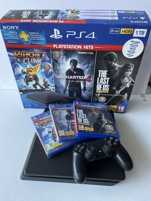 PS4 Slim 1TB com caixa + 3 jogos