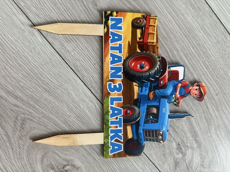 Topper na tort 3 latka traktor imię sklajka dwustronny