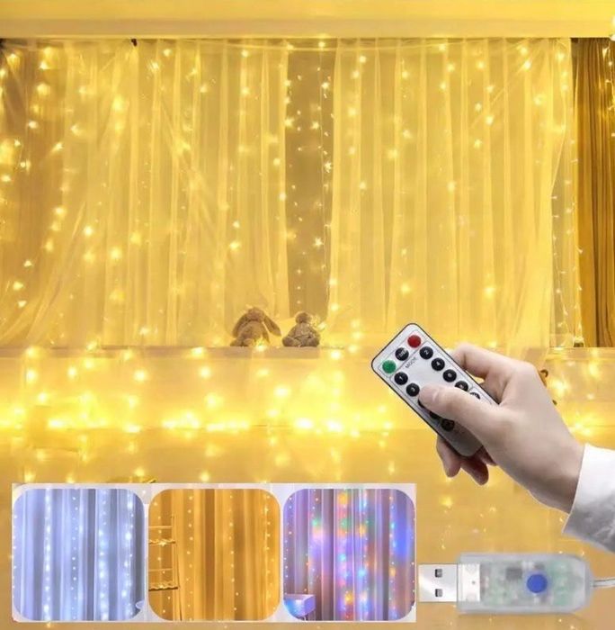 Гирлянда штора 3*2м Освещение РАБОТА ОТ ПАВЕРБАНКА Гірлянда Герлянда