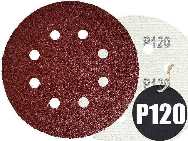 50x Krążek papier ścierny krążki ścierne na rzep 8 otworów 125mm P120