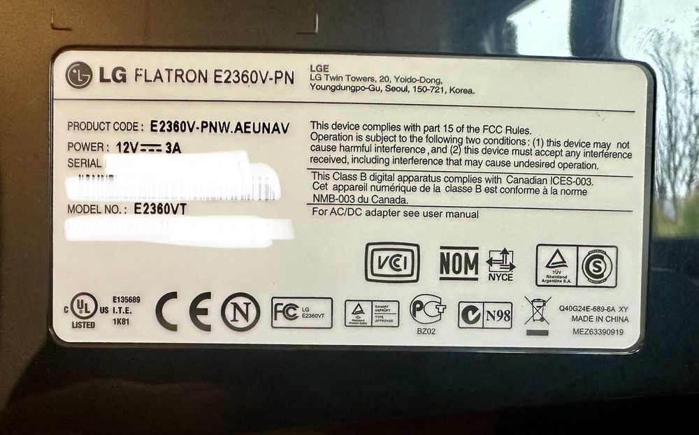 Ecran LG flatron 2360v
