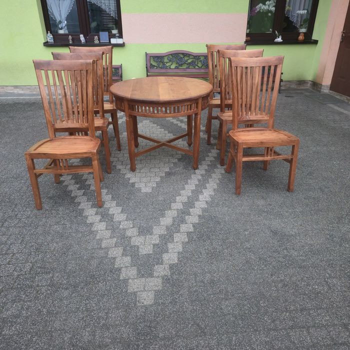 Komplet tekowy stół i 6 krzesł