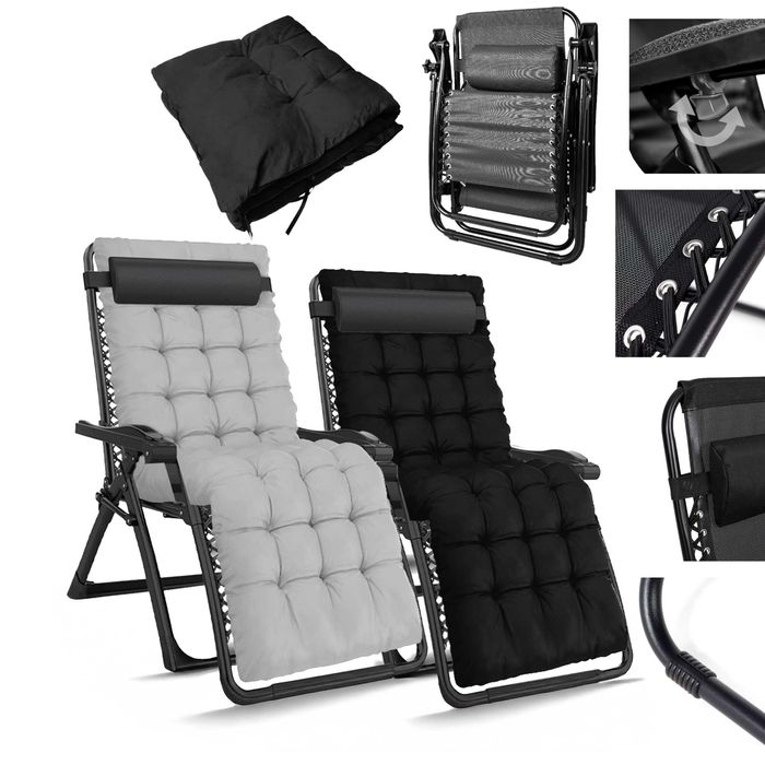 Leżak Składany Zero Gravity czarny ogrodowy lekki z poduszką 2SZT