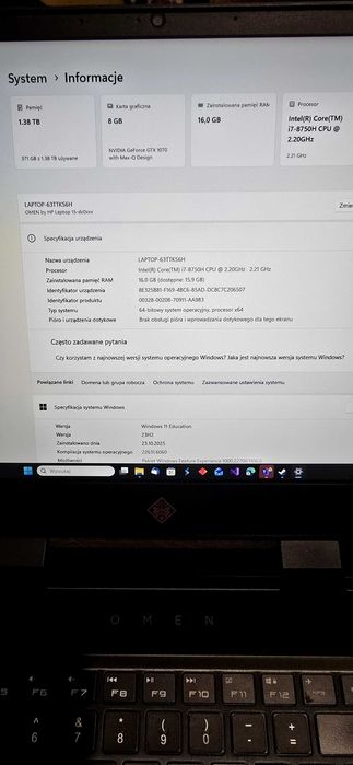Laptop Hp Omen i7 8750H  1.38T