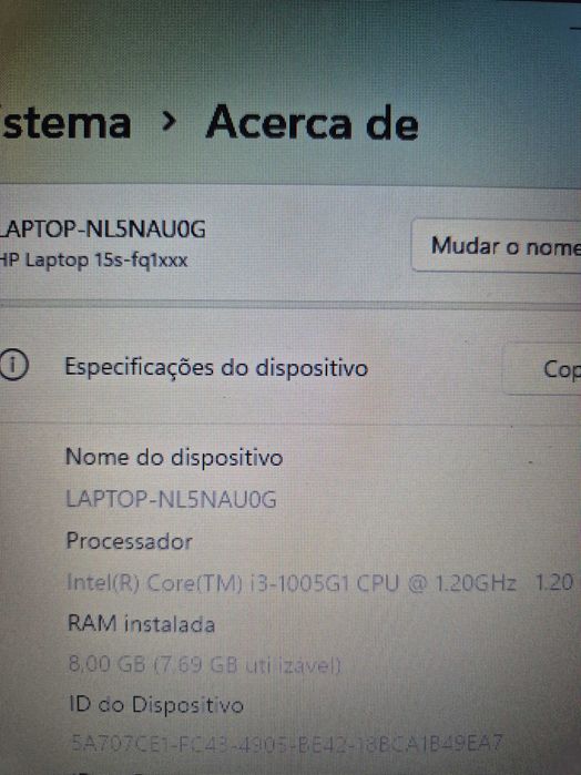 HP 15S-FQ102np processador i3-1005G1