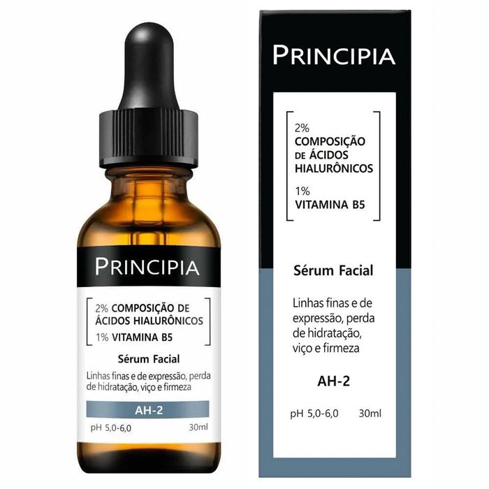 Principia AH-2 Sérum de Ácido Hialurónico 2% + Vitamina B5 1% para Hidratação e Cuidado Rejuvenescedor, 1,01 fl oz (30 mL)
