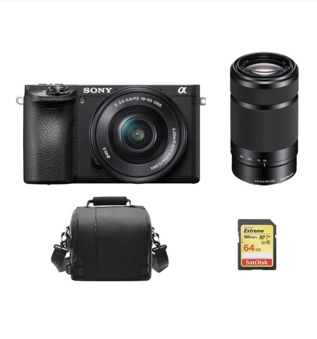 Sony A6500 (Apenas 700 disparos!) + 2 Lentes + 2 Baterias + 1 Carregador Duplo + Cartão SD 64GB + Bolsa
