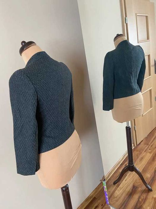 Marynarka tkana tekstura żakiet bolero mng mango xs s welna wool 34 36