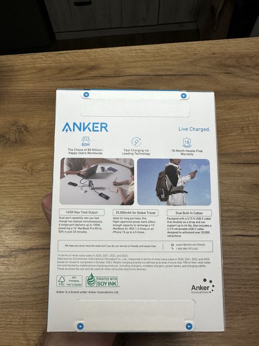 Anker power 25000 mAh 165W PD Built-In Double USB-C Cables