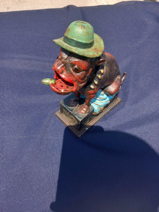 Ole Puffer Bull Dog, banco de moedas de ferro fundido, ano 1875