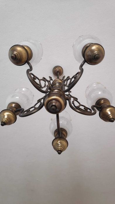 Candeeiro antigo latão / bronze e vidro - vintage