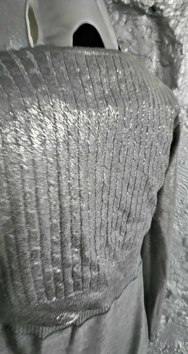 Twinset sweterek srebrny 2 częsci blizniak roz L