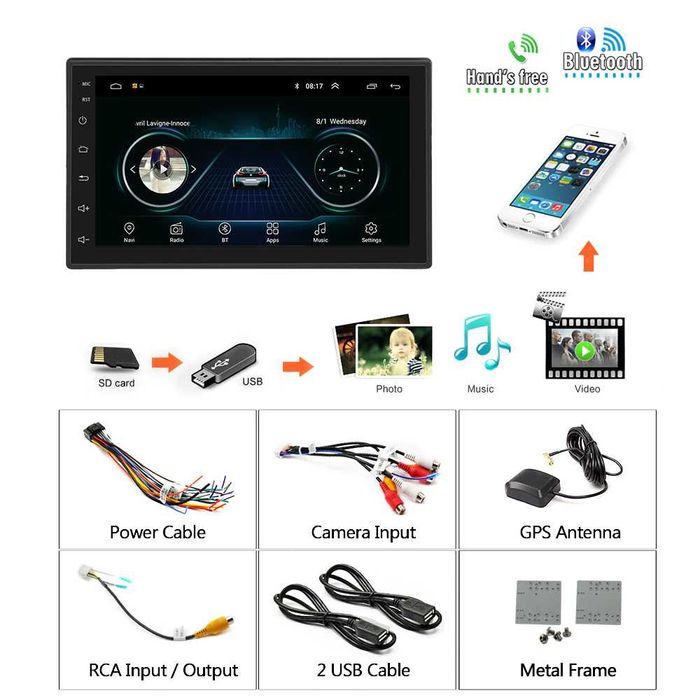 2DIN авто Магнитола 7" Android, GPS, WIFI, Bluetooth + задняя камера