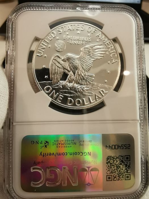 США 1 долар 1974р. Ейзенхауер. СРІБЛО. СЛАБ NGS PF68